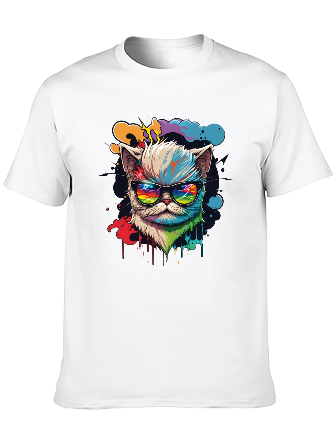 Cool Cat T-Shirt - Retro Rainbow Design