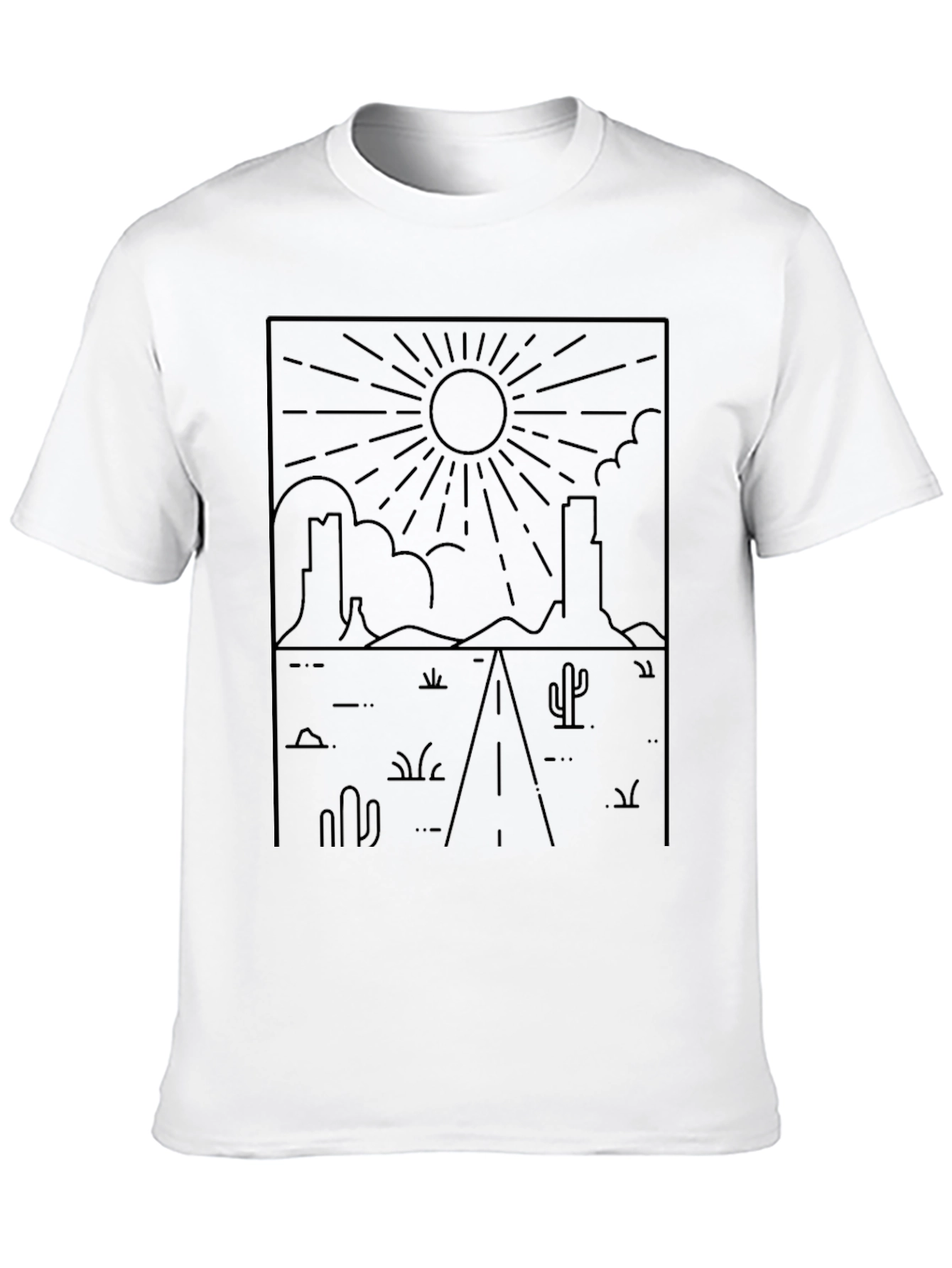 Desert Road Trip T-Shirt - Black Line Art