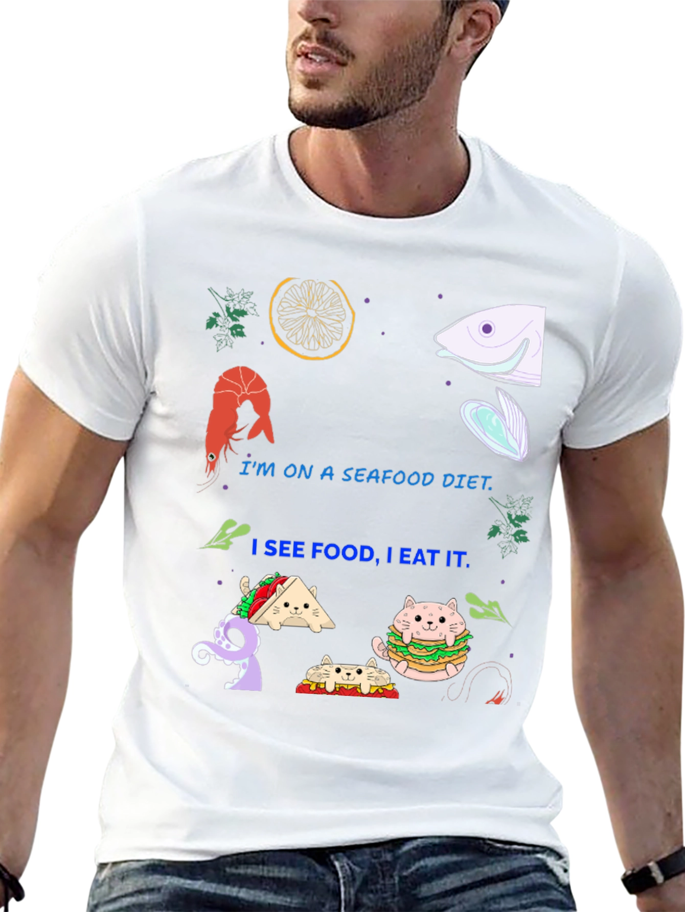 Seafood Diet Funny Graphic T-Shirt