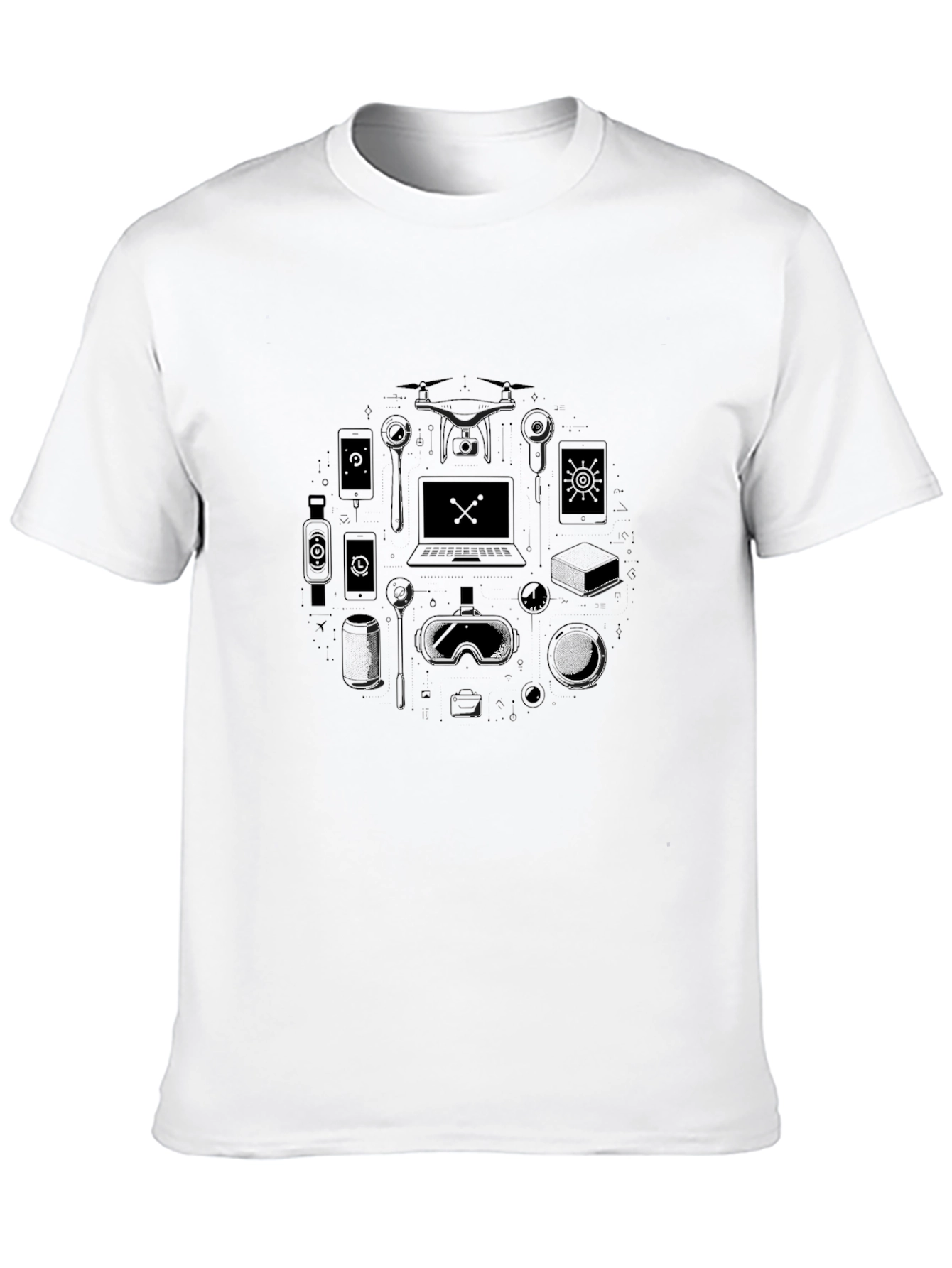 Tech Gadget Graphic T-Shirt - Black