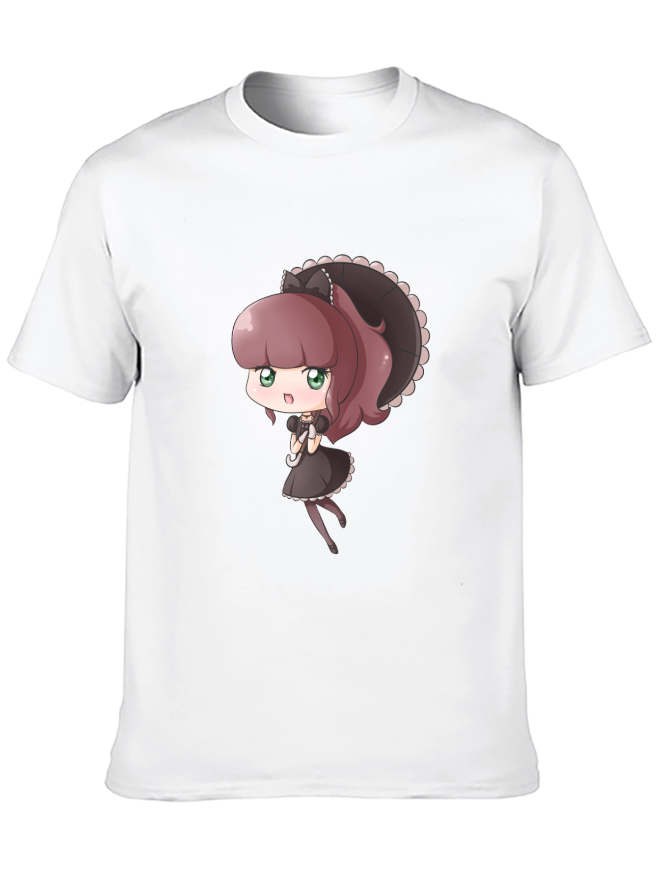 Cute Anime Maid Graphic Black T-Shirt