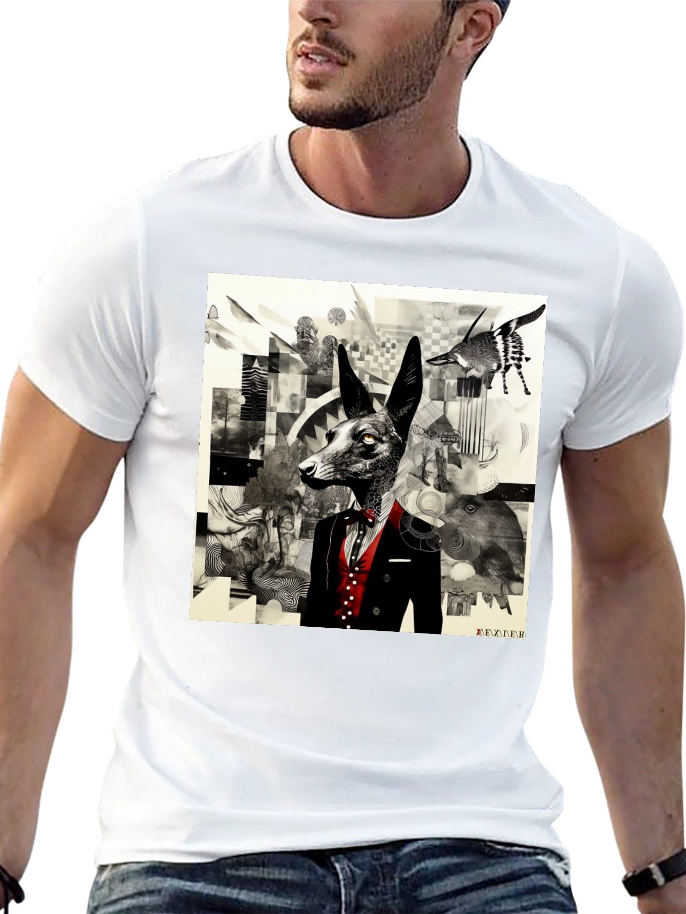 Abstract Fox Graphic Black T-Shirt
