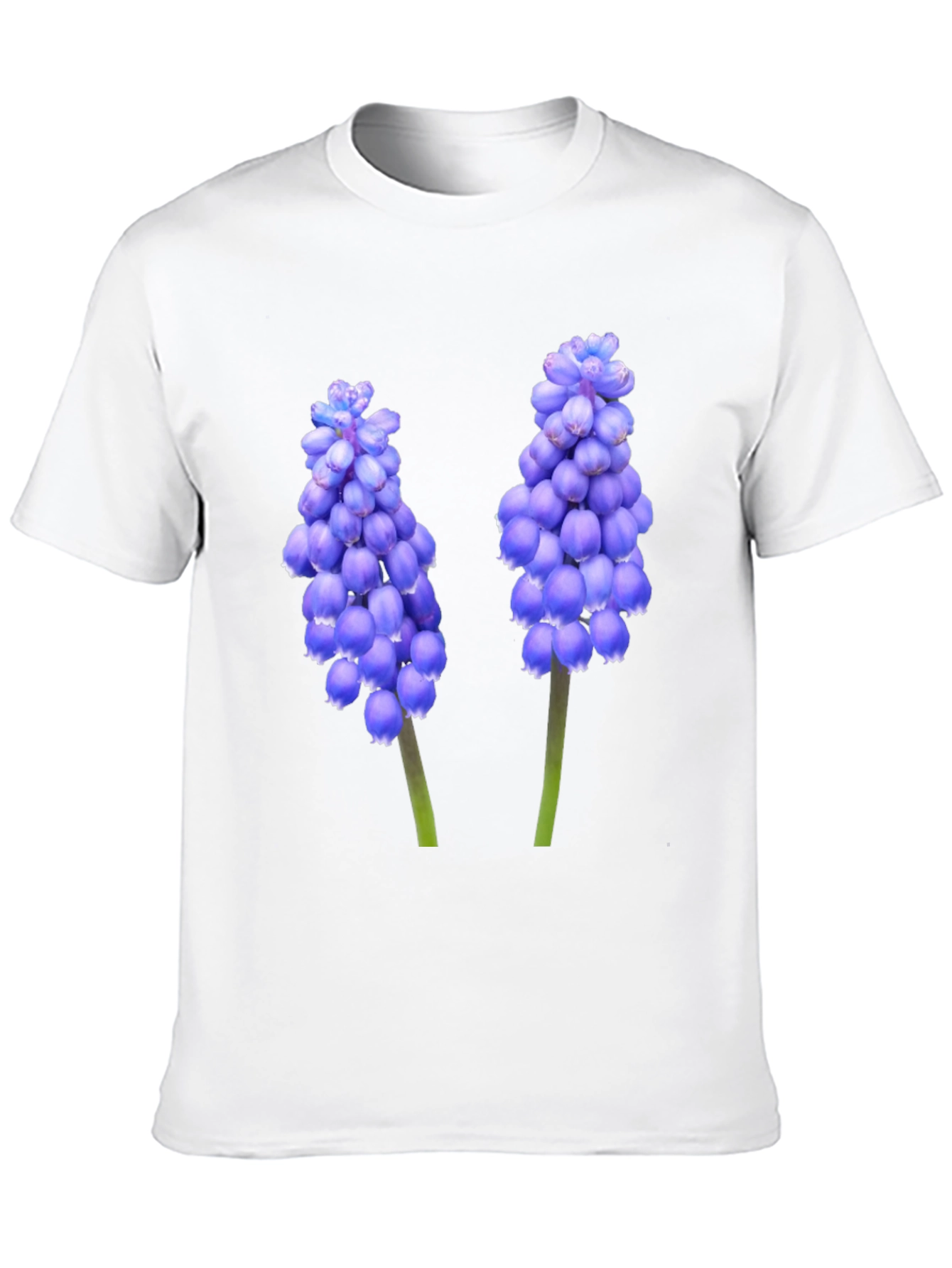 Black T-Shirt with Grape Hyacinth Floral Design