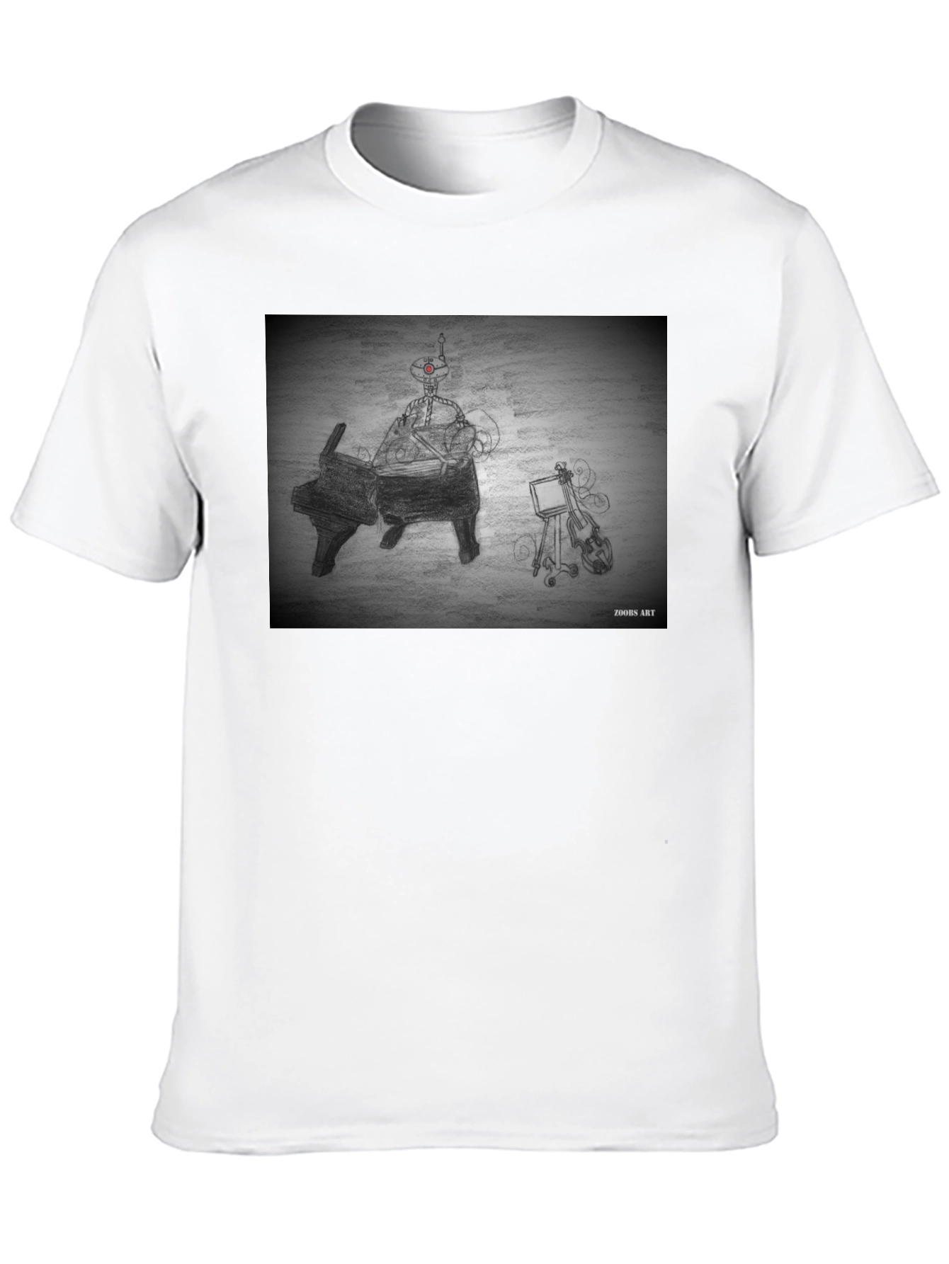Robot Musician Tee - Artistic Black T-Shirt