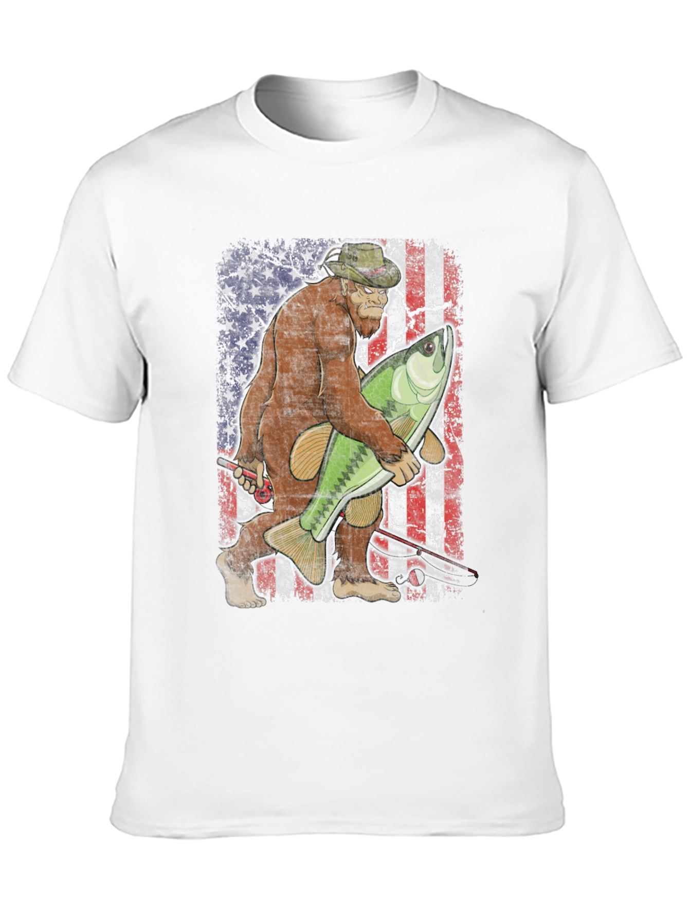 Bigfoot Fishing USA Flag T-Shirt