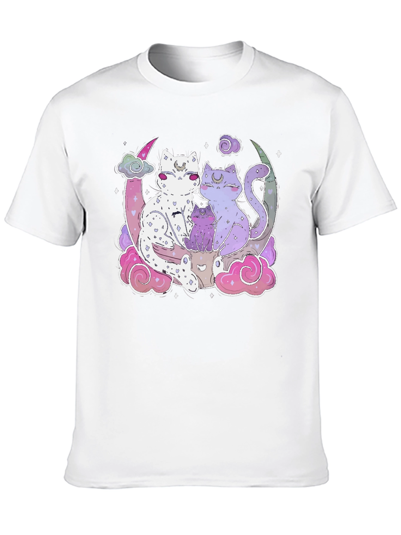 Cute Cats on Moon T-Shirt - Kawaii Style