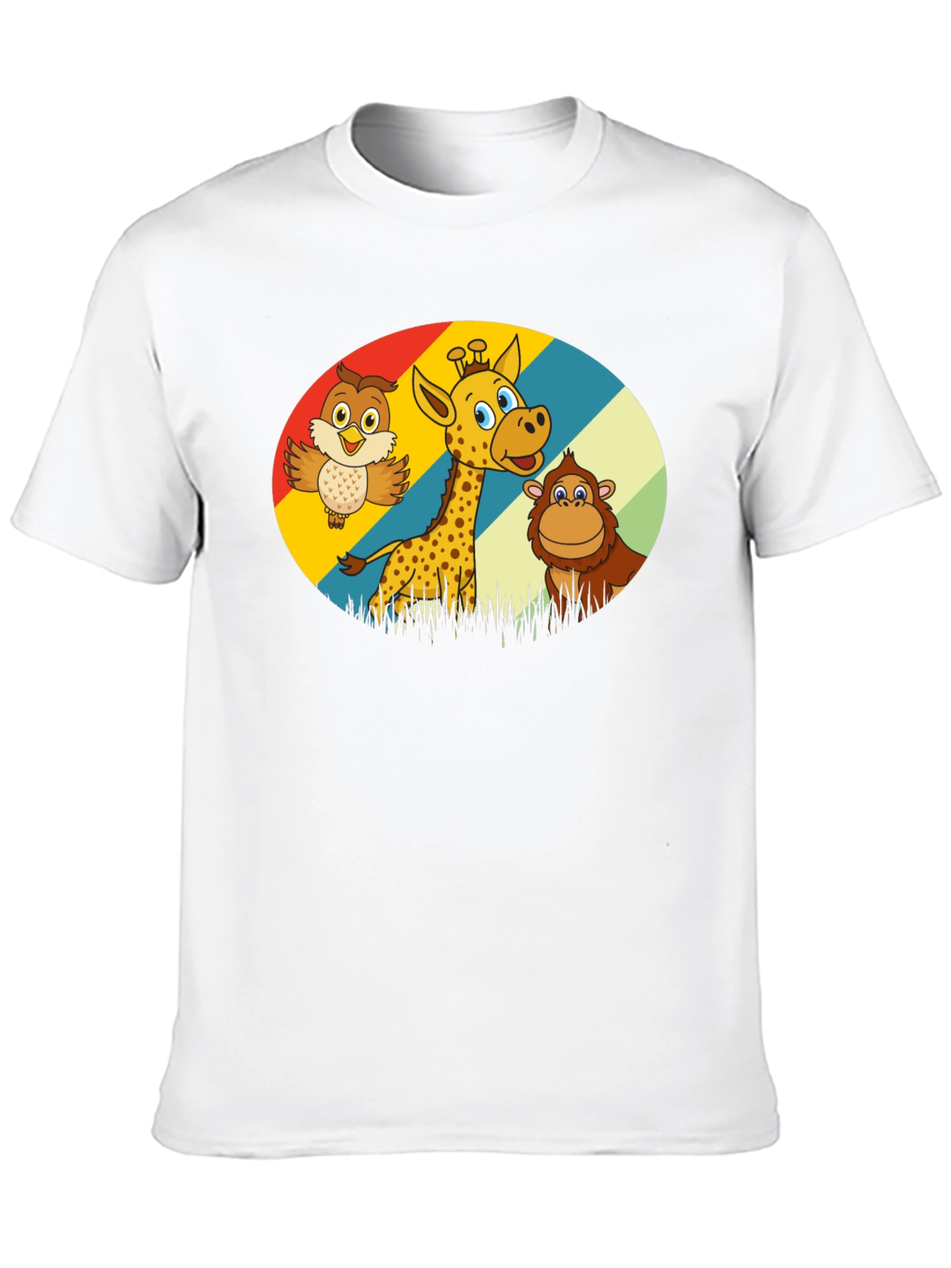 Cartoon Animal Graphic Tee - Owl Giraffe Monkey