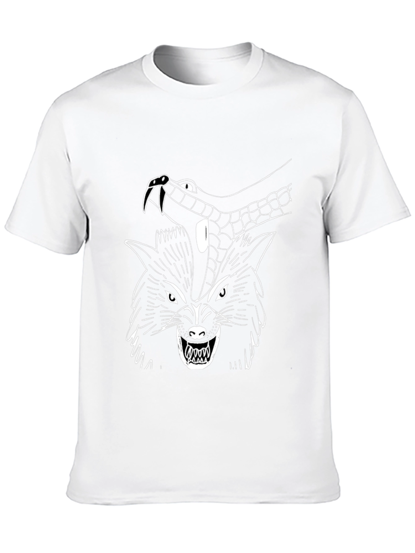 Wolf & Snake Graphic Tee - Black Cotton T-Shirt