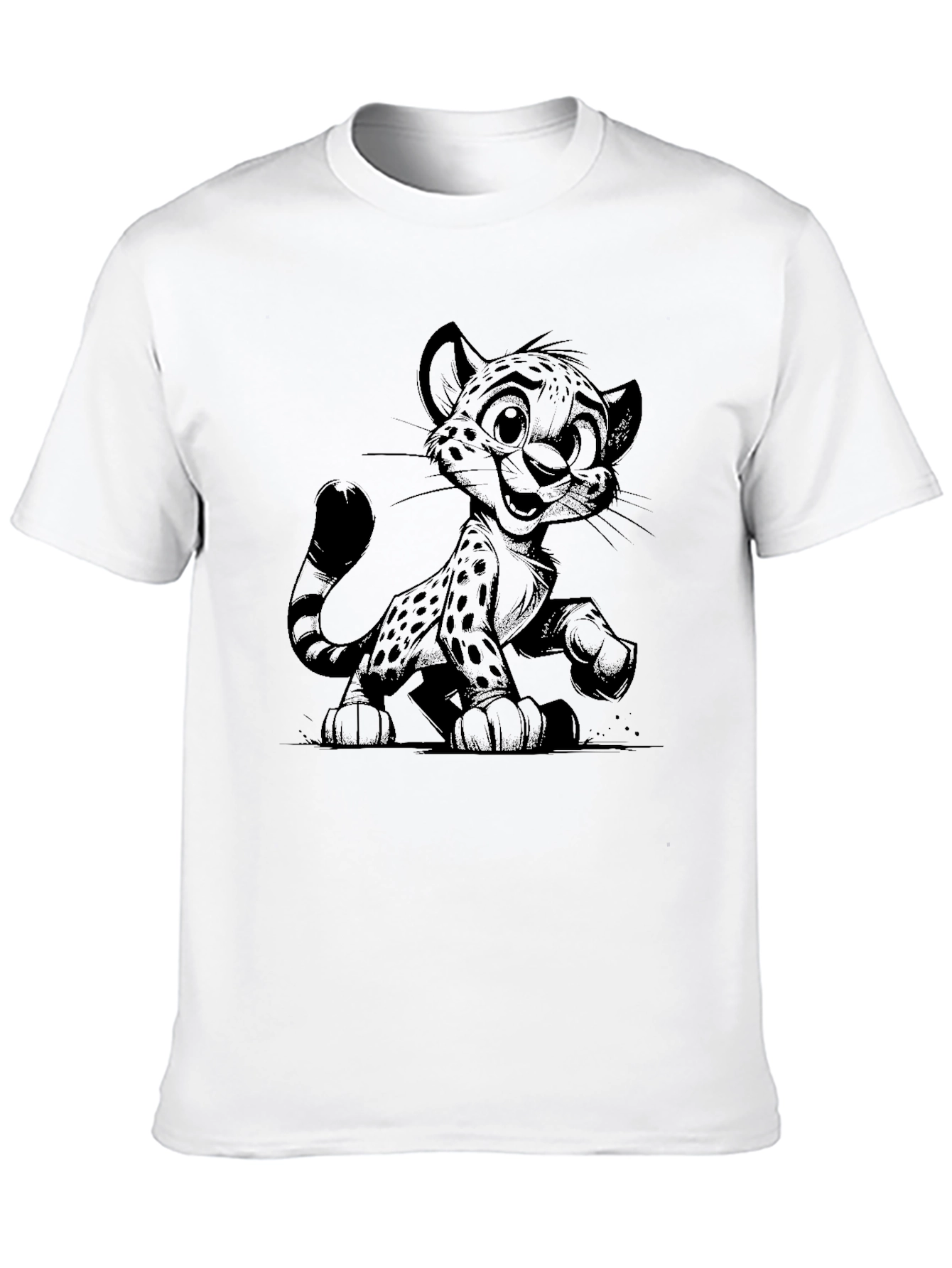Cartoon Cheetah Black T-Shirt