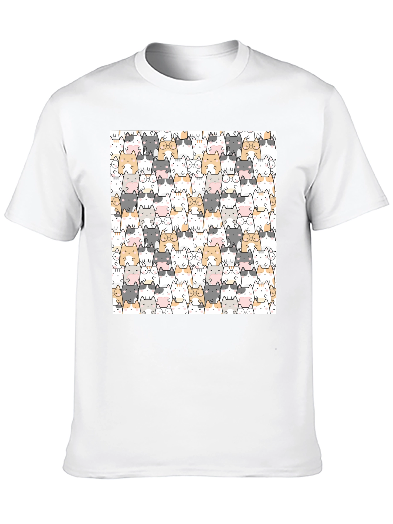 Cute Cat Pattern Black T-Shirt