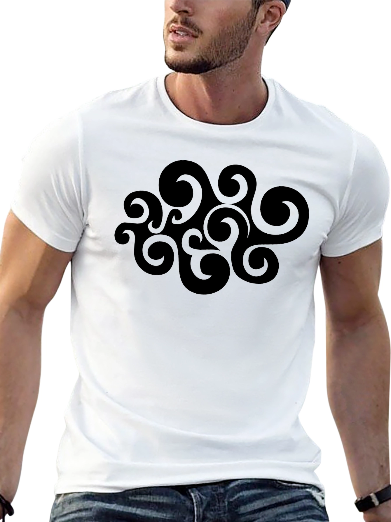 Abstract Swirl Graphic Black T-Shirt