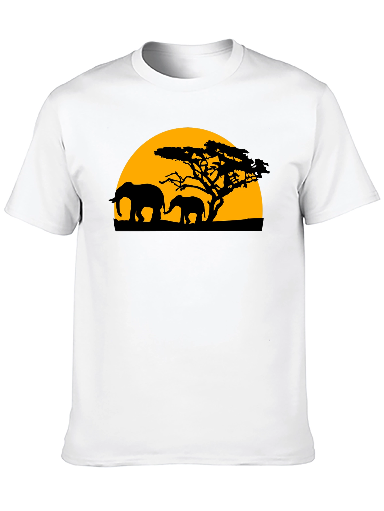 Elephant Sunset Graphic Tee - Black Cotton T-Shirt