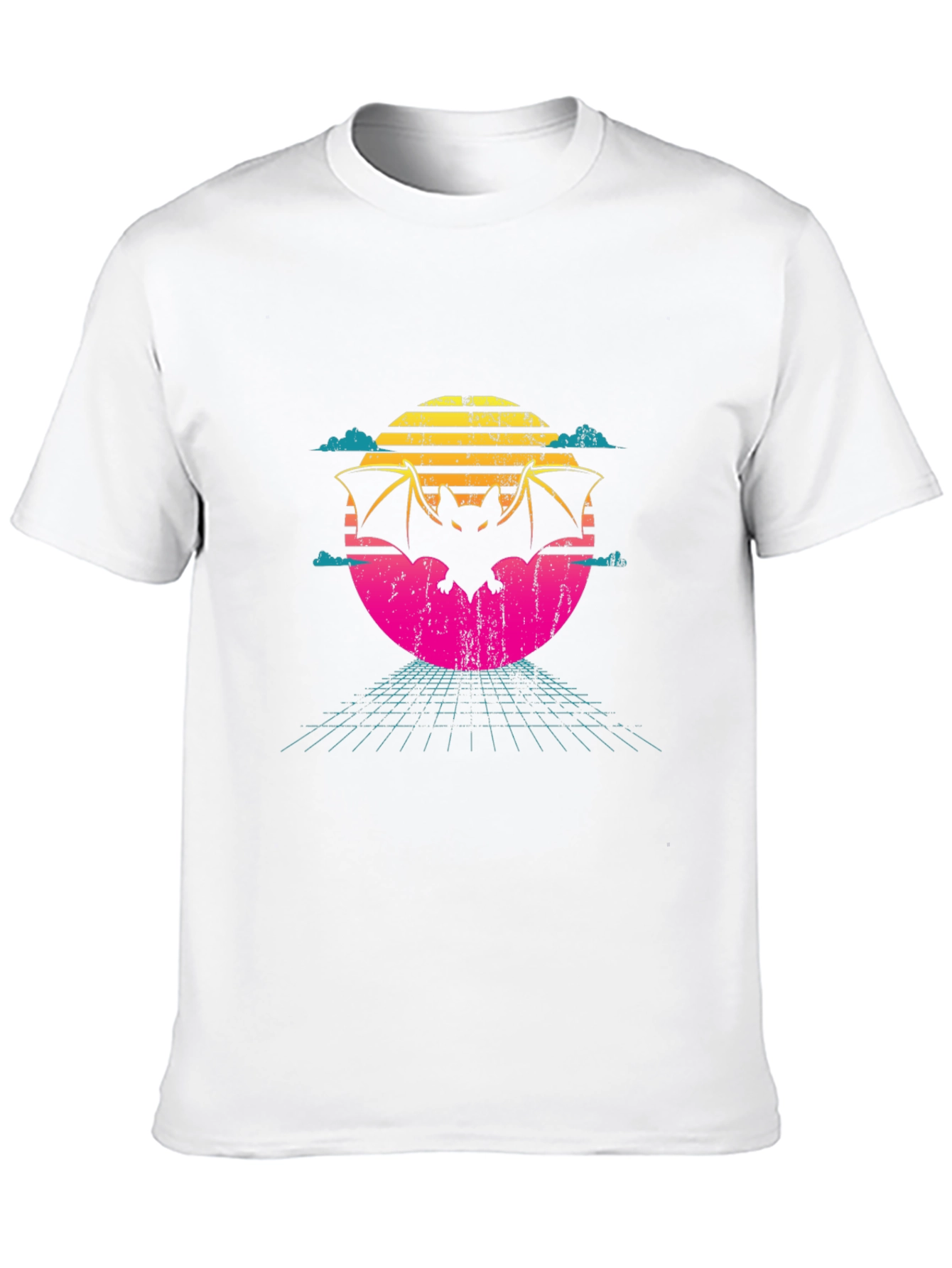 Retro Bat T-Shirt - 80s Sunset Design