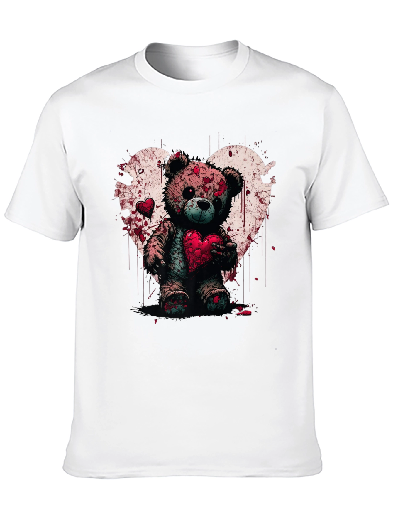 Bloody Valentines Teddy Bear Heart Graphic T-Shirt