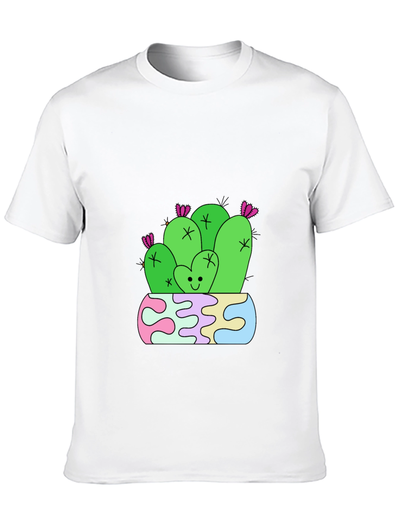 Cute Cactus Graphic Tee - Black Cotton T-Shirt