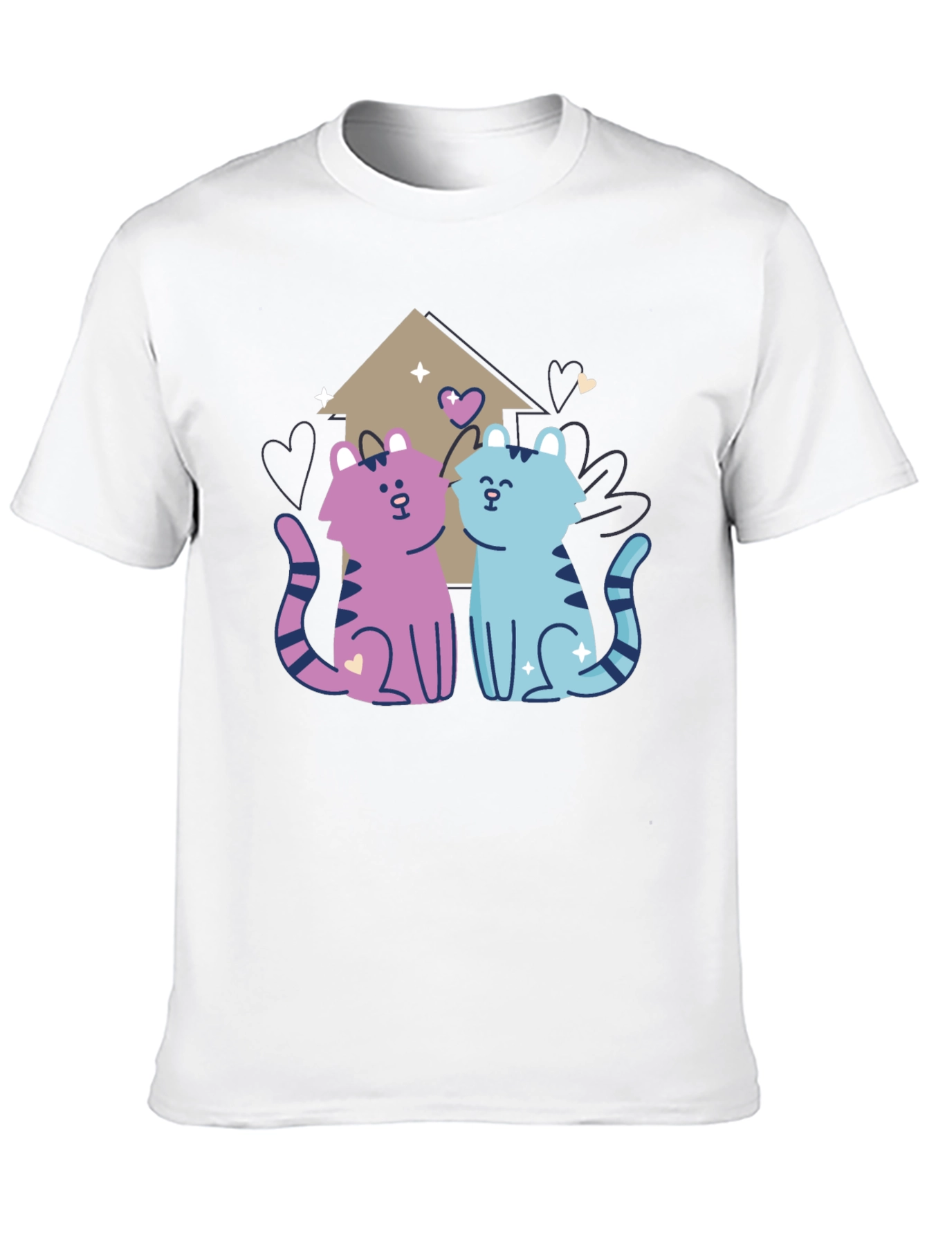 Cute Cartoon Cats Black T-Shirt