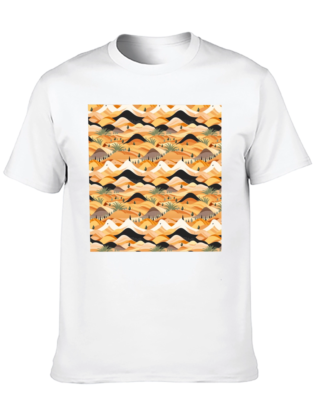 Abstract Desert Landscape Print Black T-Shirt