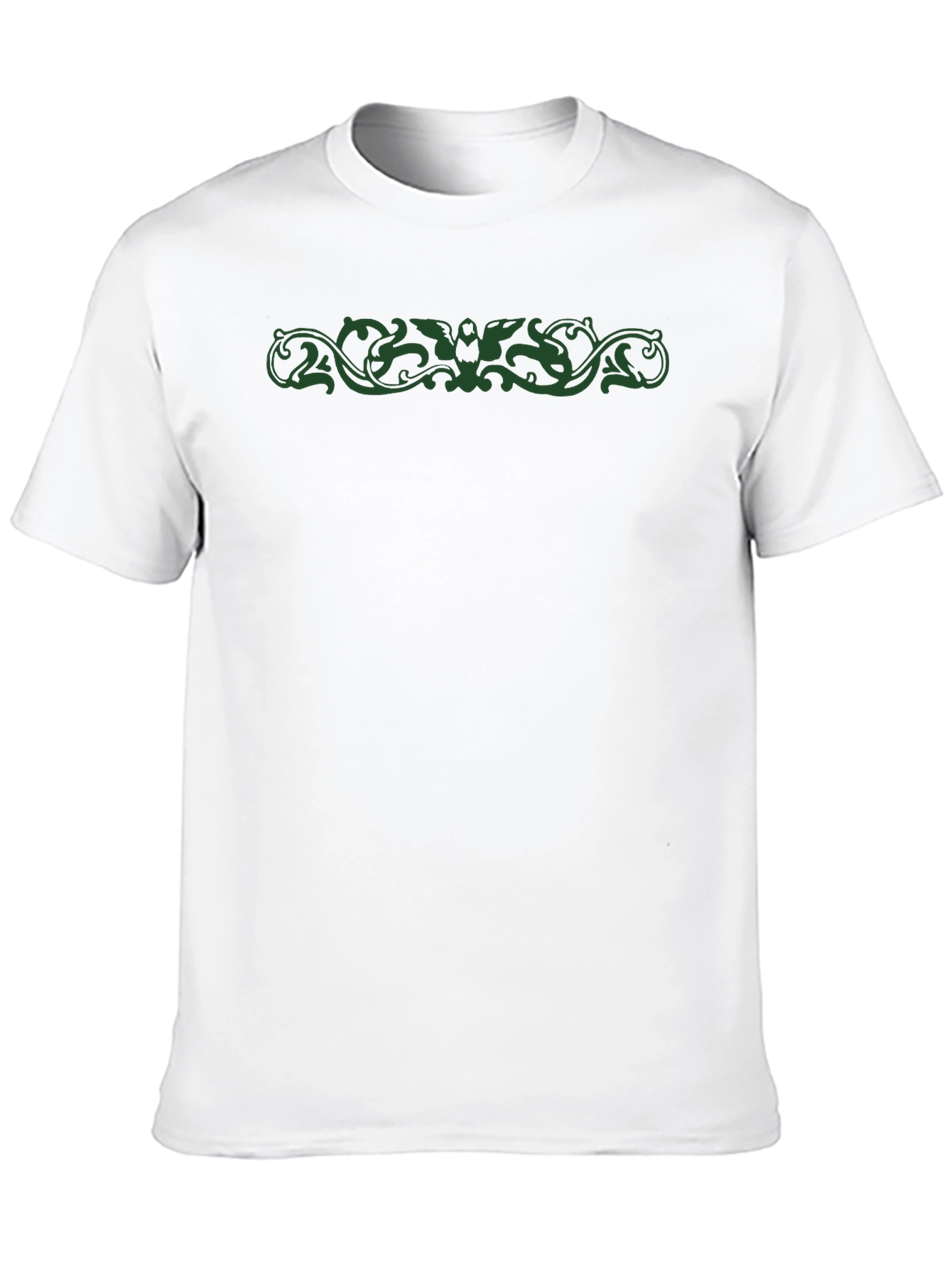 Stylish Black Tee with Green Ornamental Design
