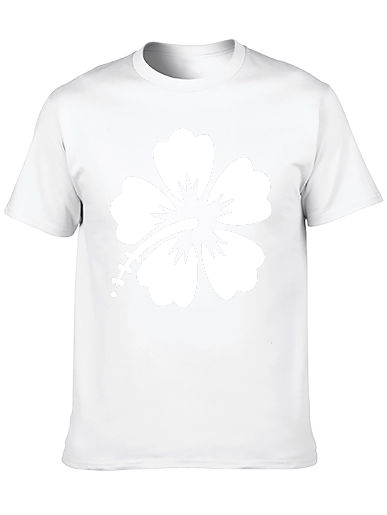 Black T-Shirt with White Hibiscus Flower Graphic