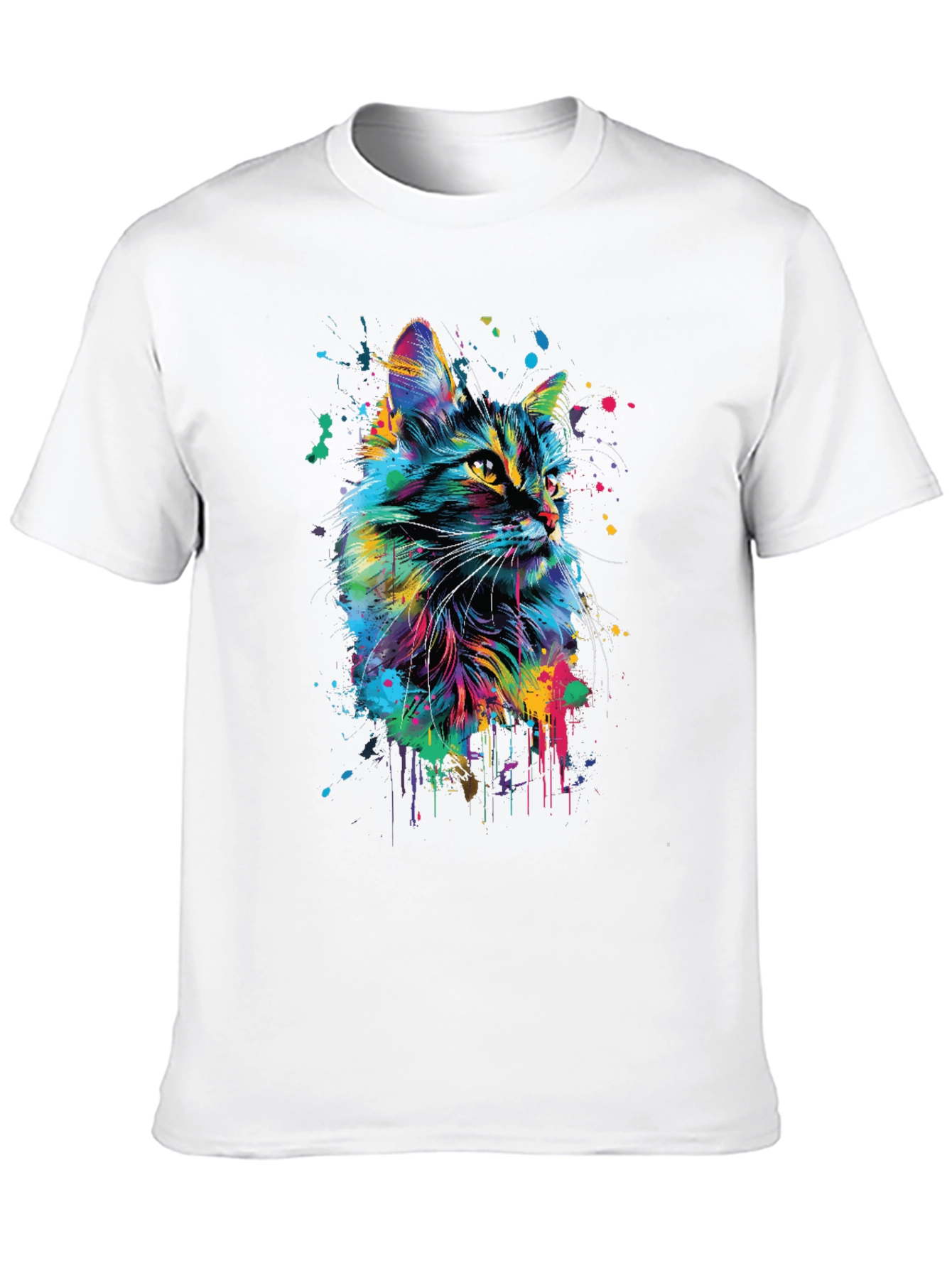 Vibrant Cat Art Black T-Shirt