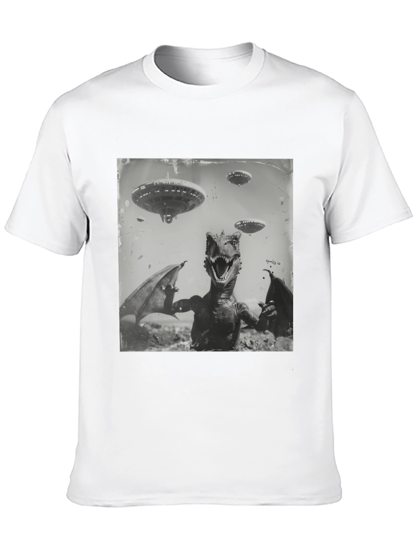 Retro Dinosaur UFO Graphic T-Shirt