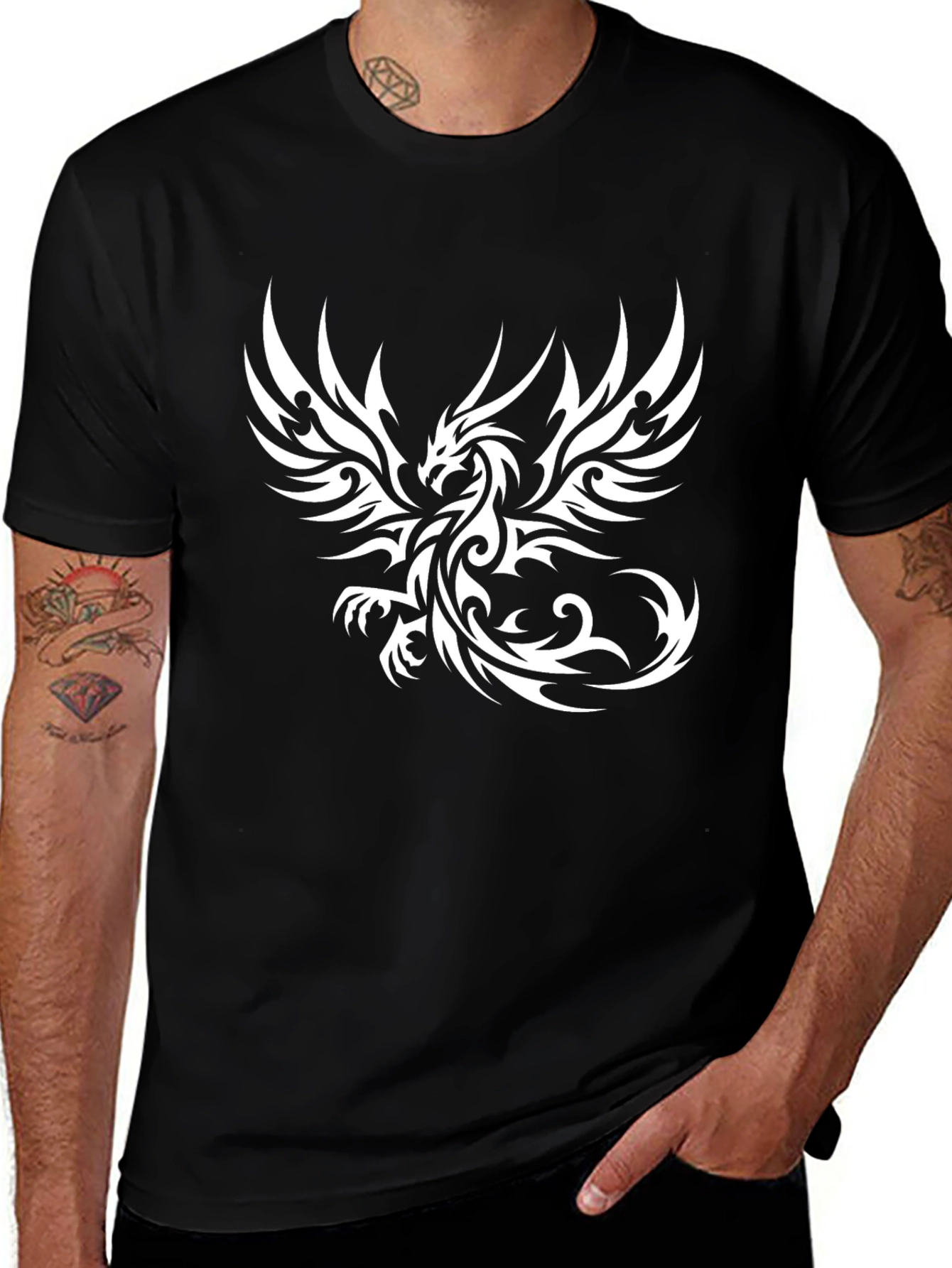 Tribal Dragon Graphic Black T-Shirt