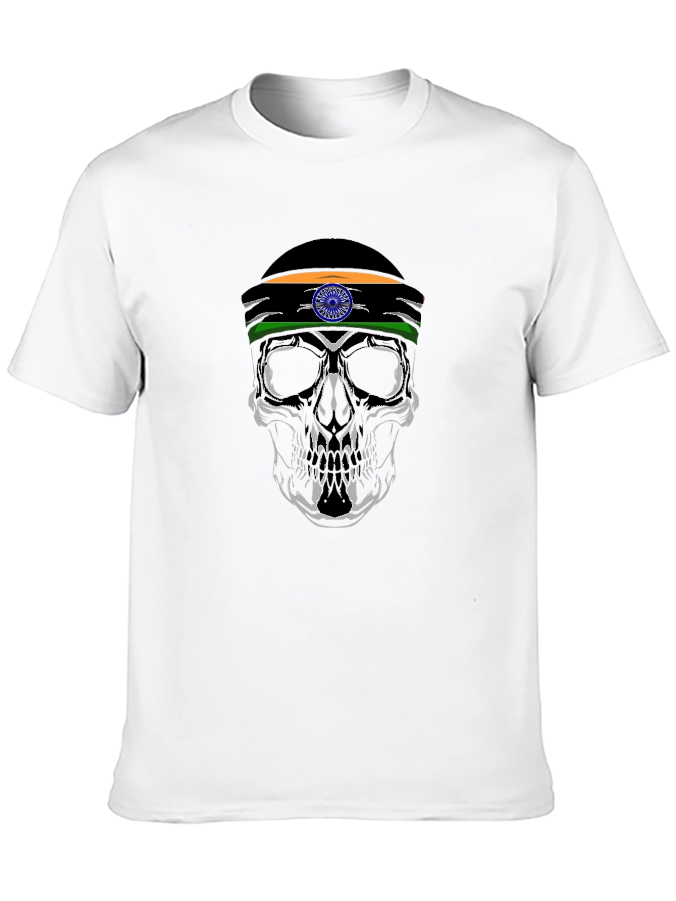 Skull with India Flag Headband - Graphic T-Shirt