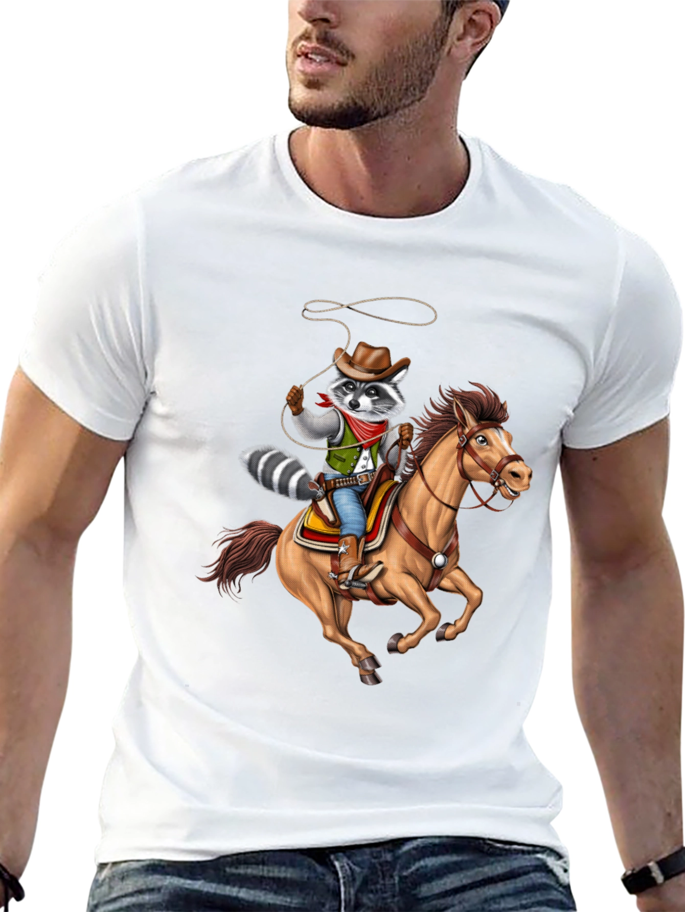 Cowboy Raccoon Graphic Tee - Western Humor T-Shirt