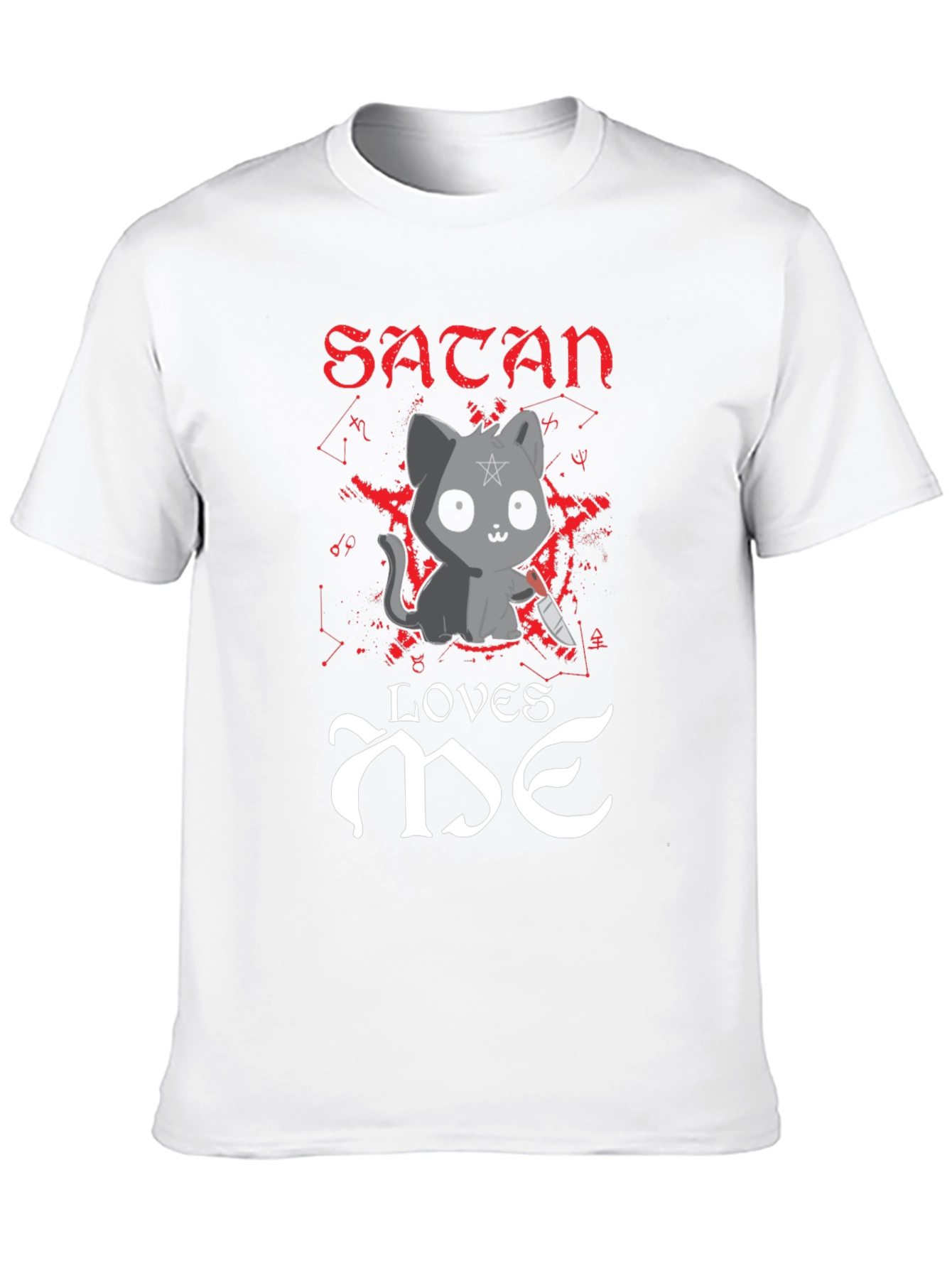 Satan Loves Me T-Shirt - Cute Cat with Knife