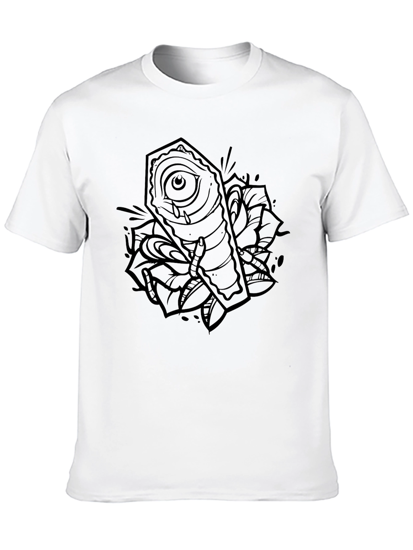 Edgy Coffin Eye Rose Graphic Tee - Black