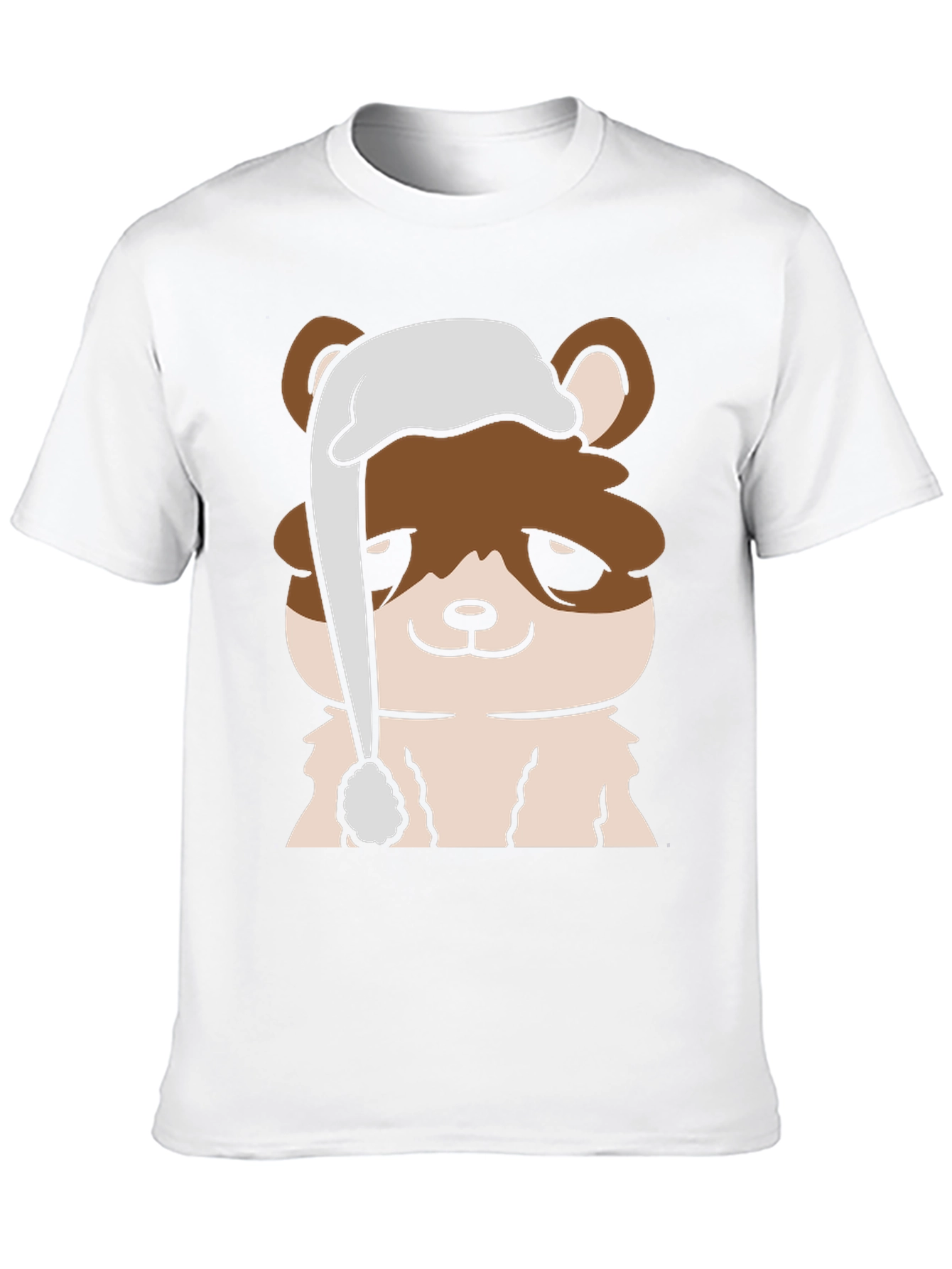 Cute Cartoon Bear with Sleep Hat Mens Black T-Shirt