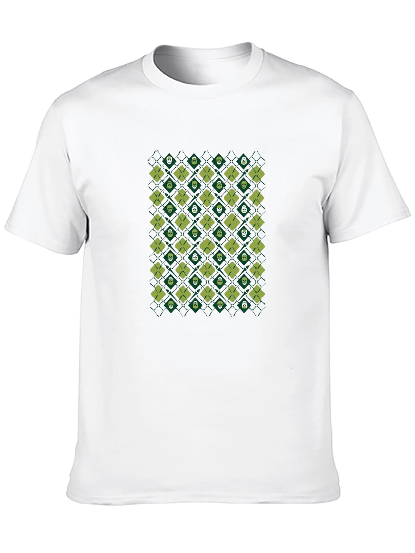 Skull & Clover Pattern Black T-Shirt