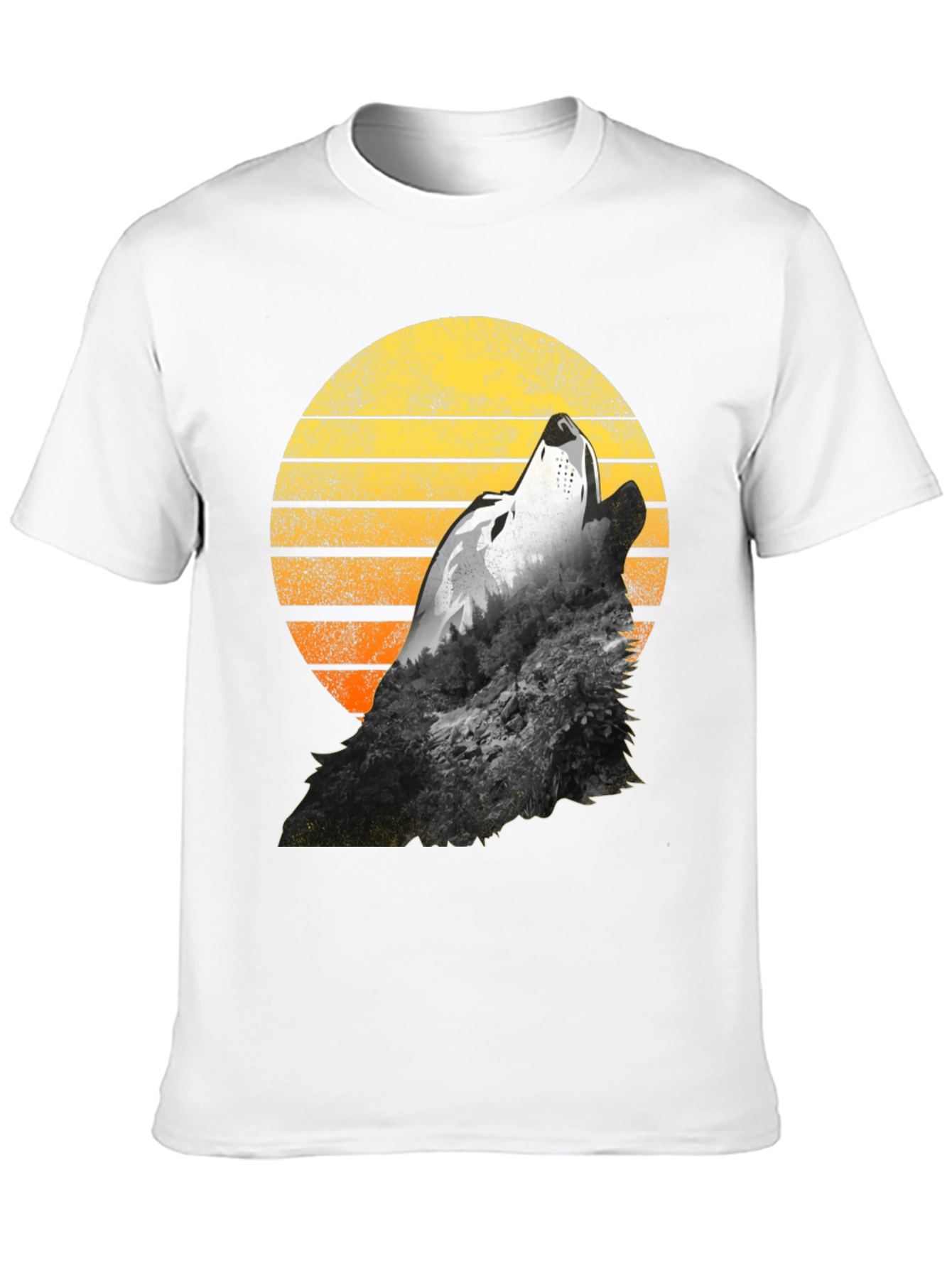 Wolf Howling Sunset Graphic T-Shirt - Black