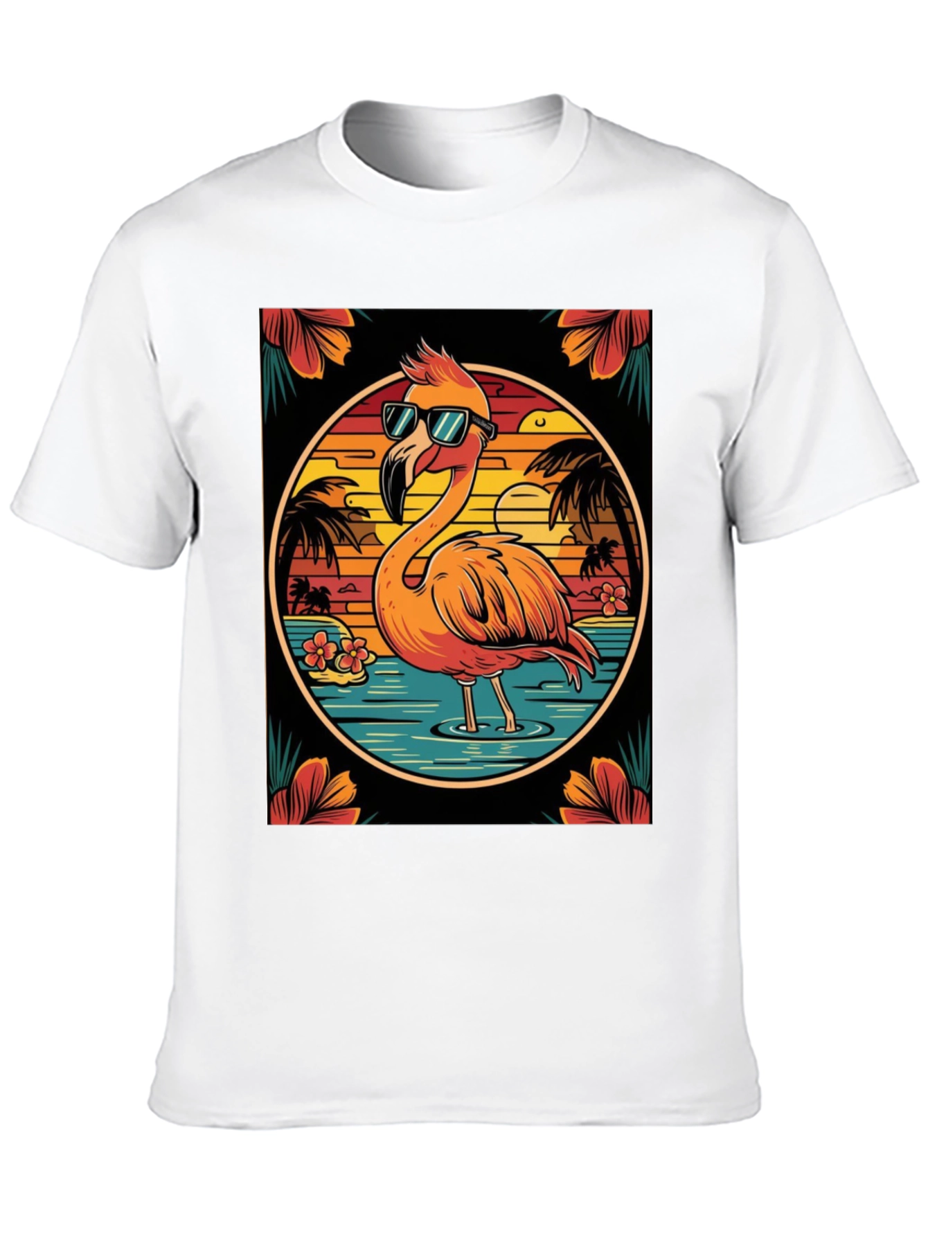 Tropical Flamingo Graphic Tee - Summer Vacation Vibes