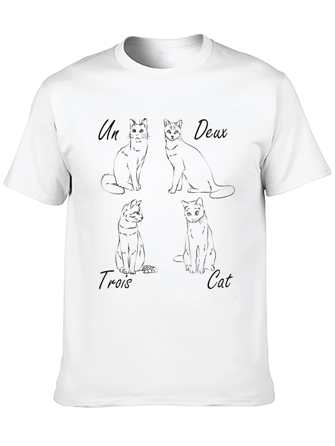 Cat Number French Line Art Black T-Shirt