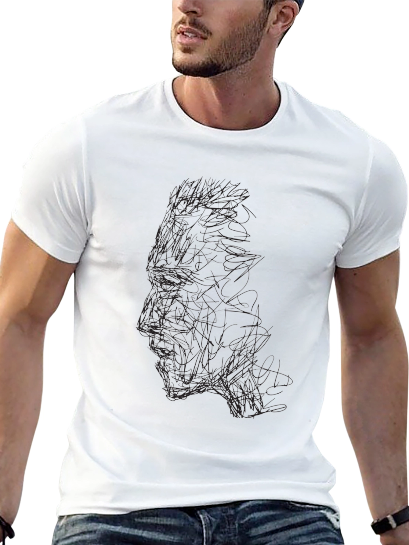 Abstract Face Graphic Black T-Shirt