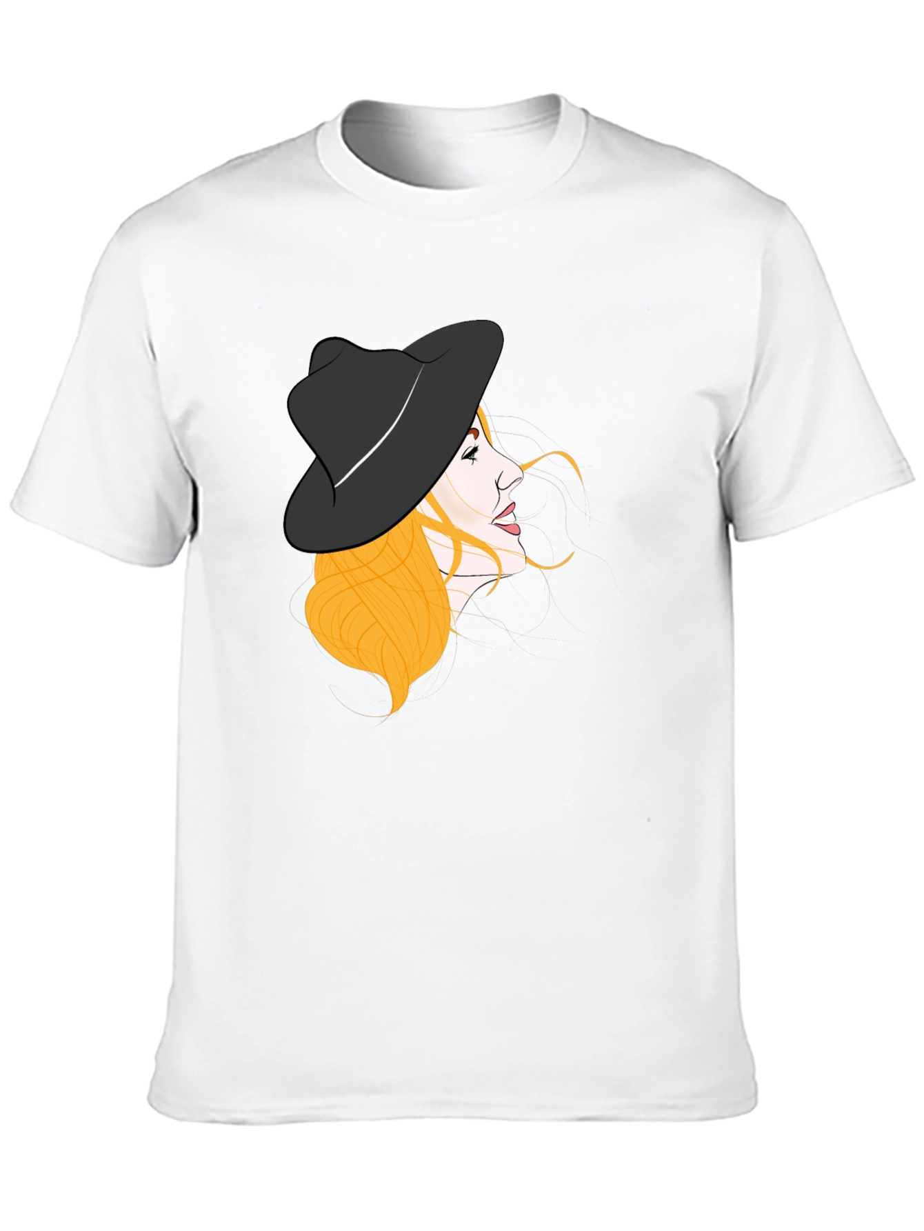 Stylish Woman Hat Graphic Black Tee