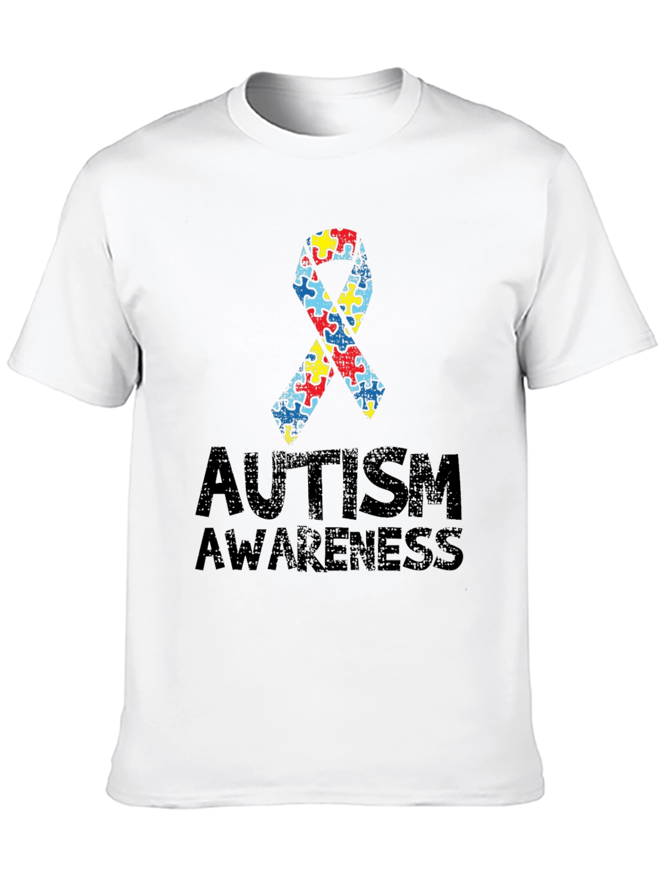 Autism Awareness Puzzle Ribbon T-Shirt - Black