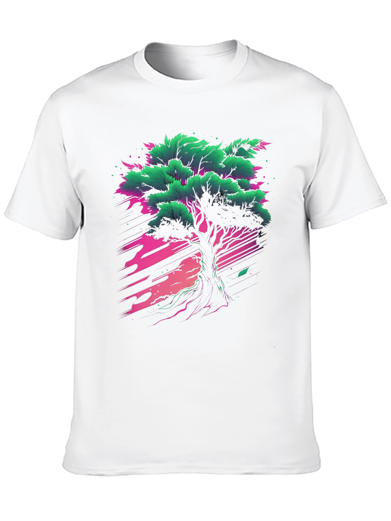 Vibrant Tree Graphic Tee - Black Cotton T-Shirt