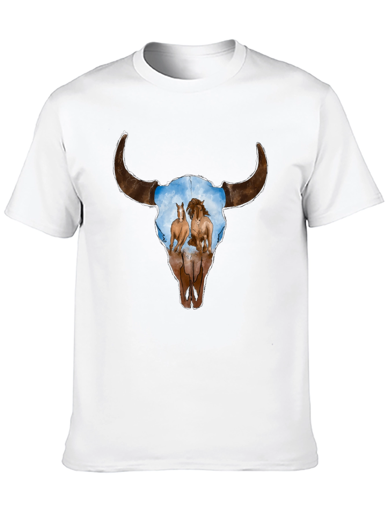 Cow Skull and Horses Graphic T-Shirt