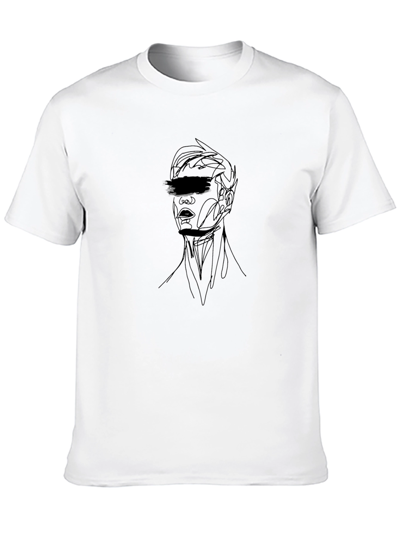 Abstract Face Line Art Black T-Shirt