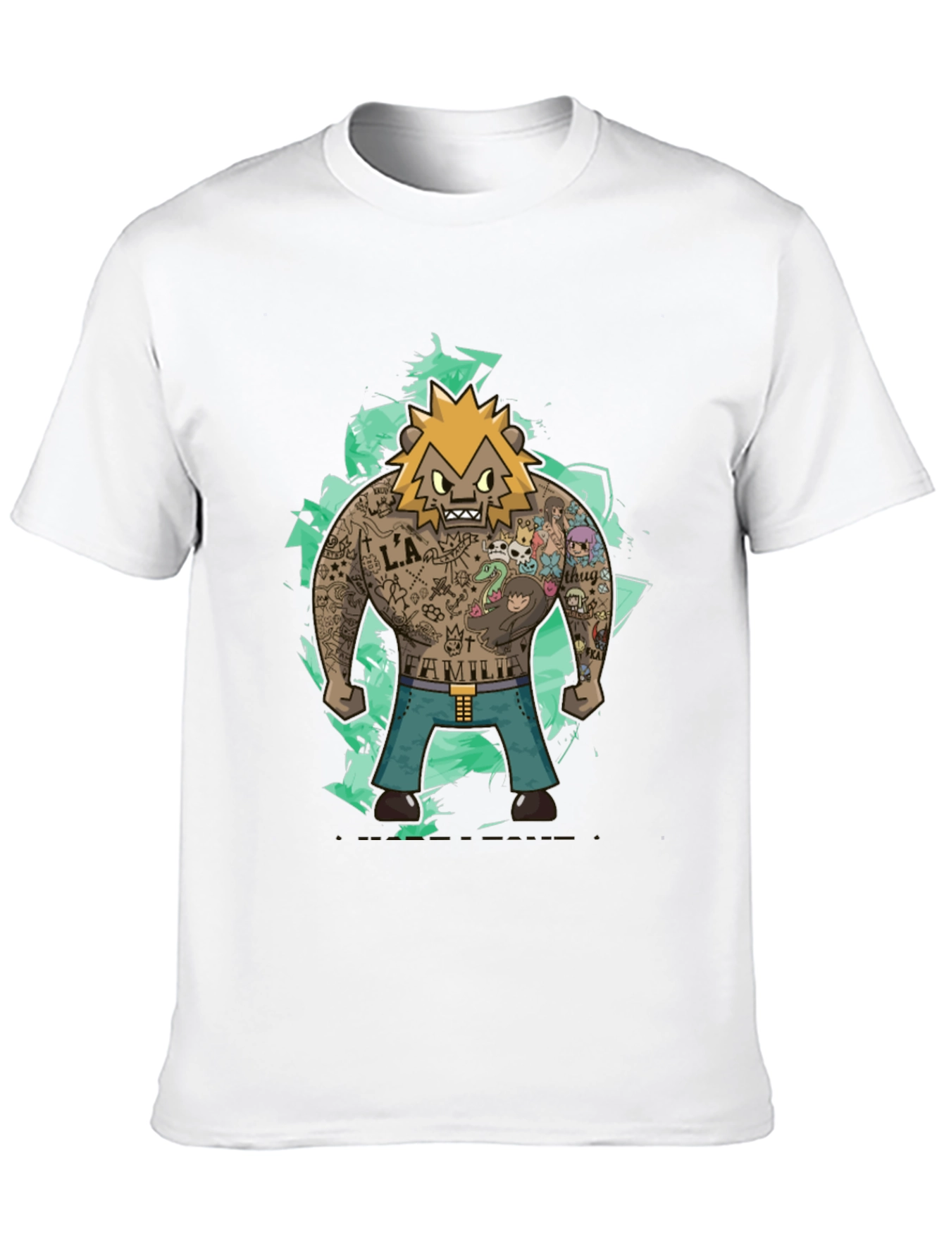 Cartoon Tattoo Bear Graphic Tee - Trendy Style