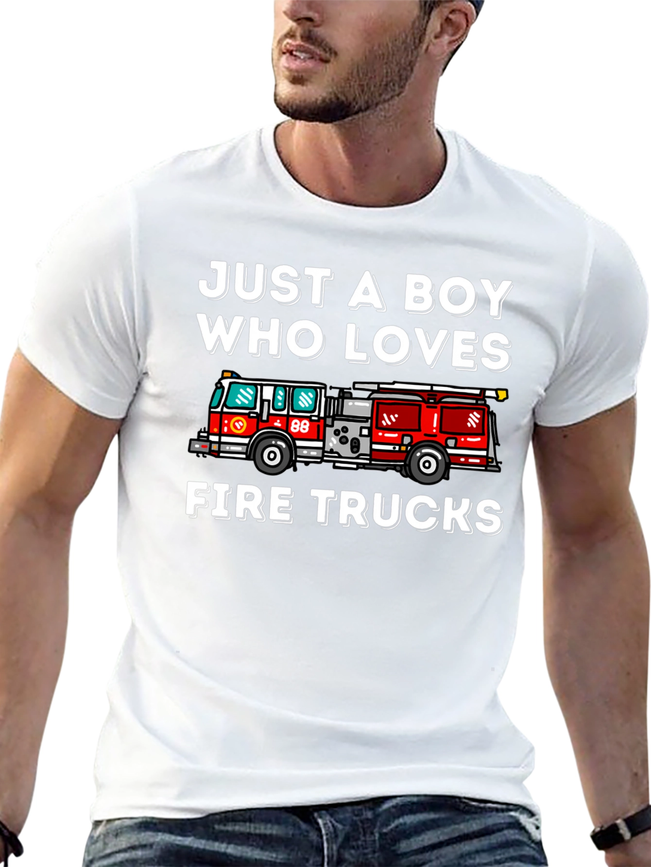 Boy Who Loves Fire Trucks Graphic T-Shirt