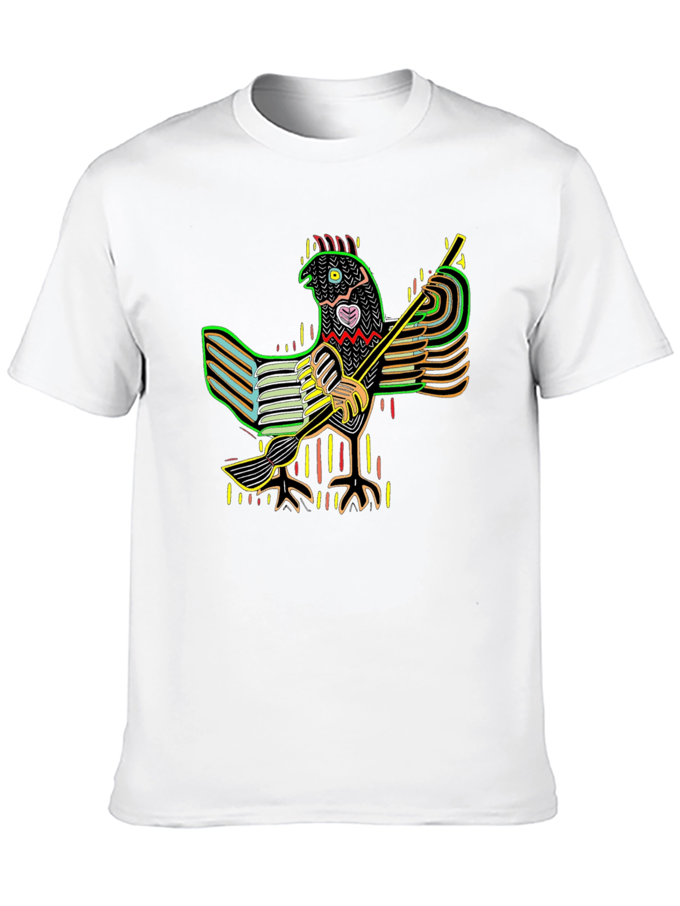 Vibrant Folk Art Chicken Graphic Tee - Black