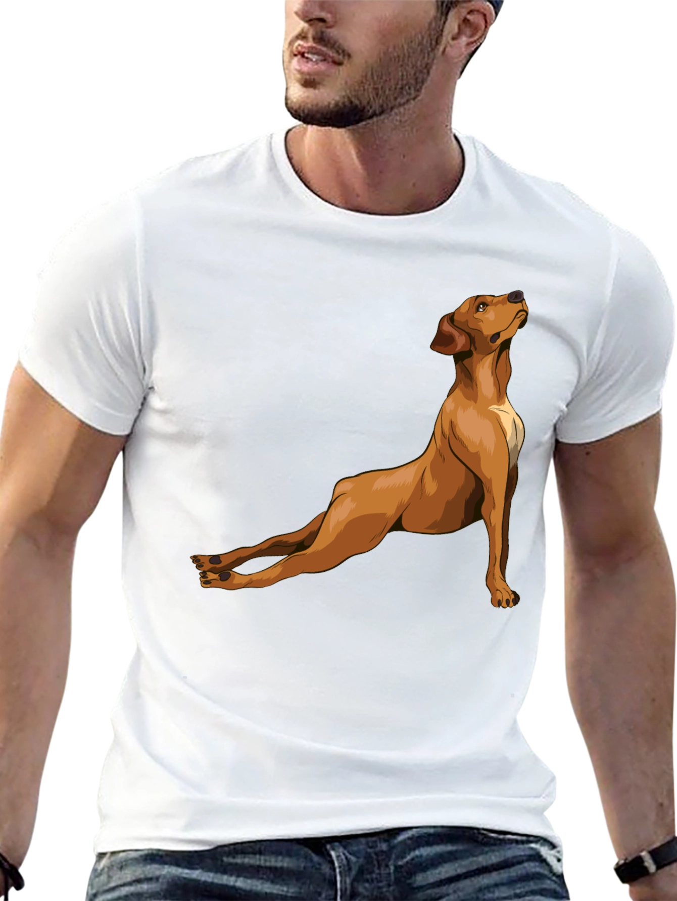 Dog Yoga Pose Graphic Tee - Black Cotton T-Shirt