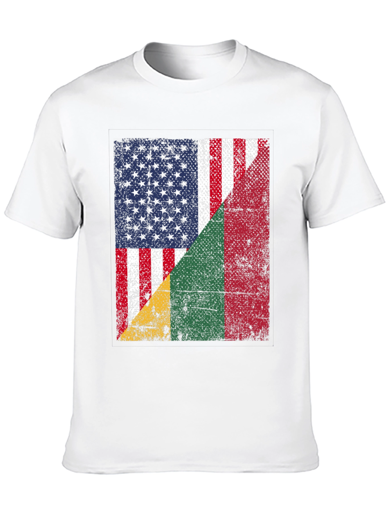 USA & Benin Flag Distressed Graphic T-Shirt