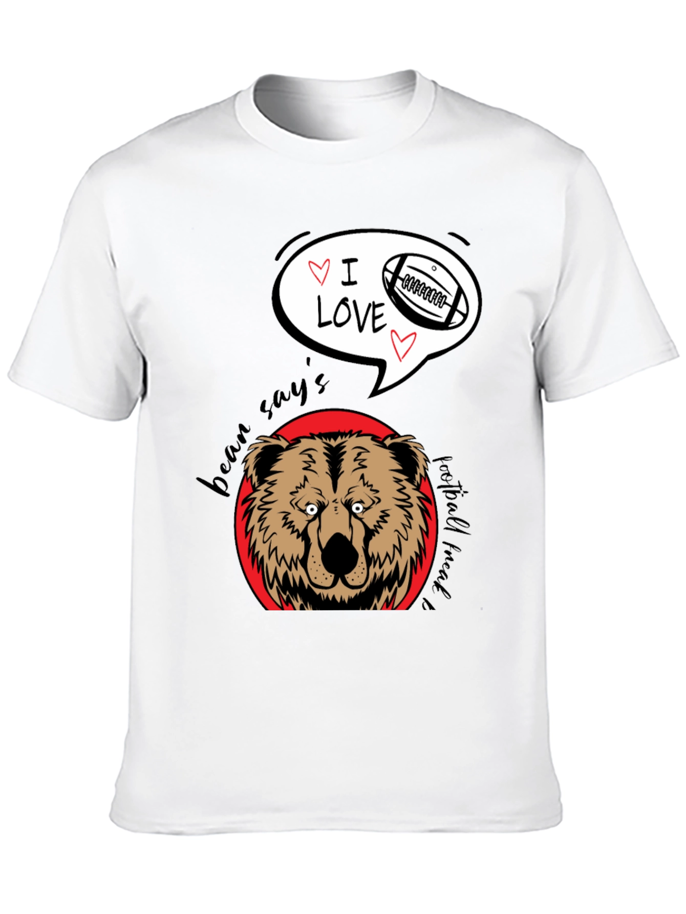 Bear Says I Love Football Black Graphic Tee