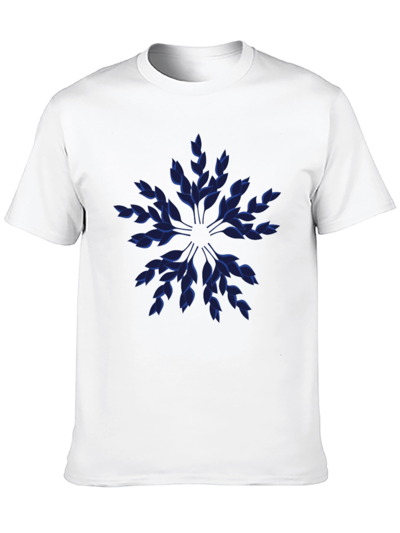 Blue Leaf Pattern Black T-Shirt