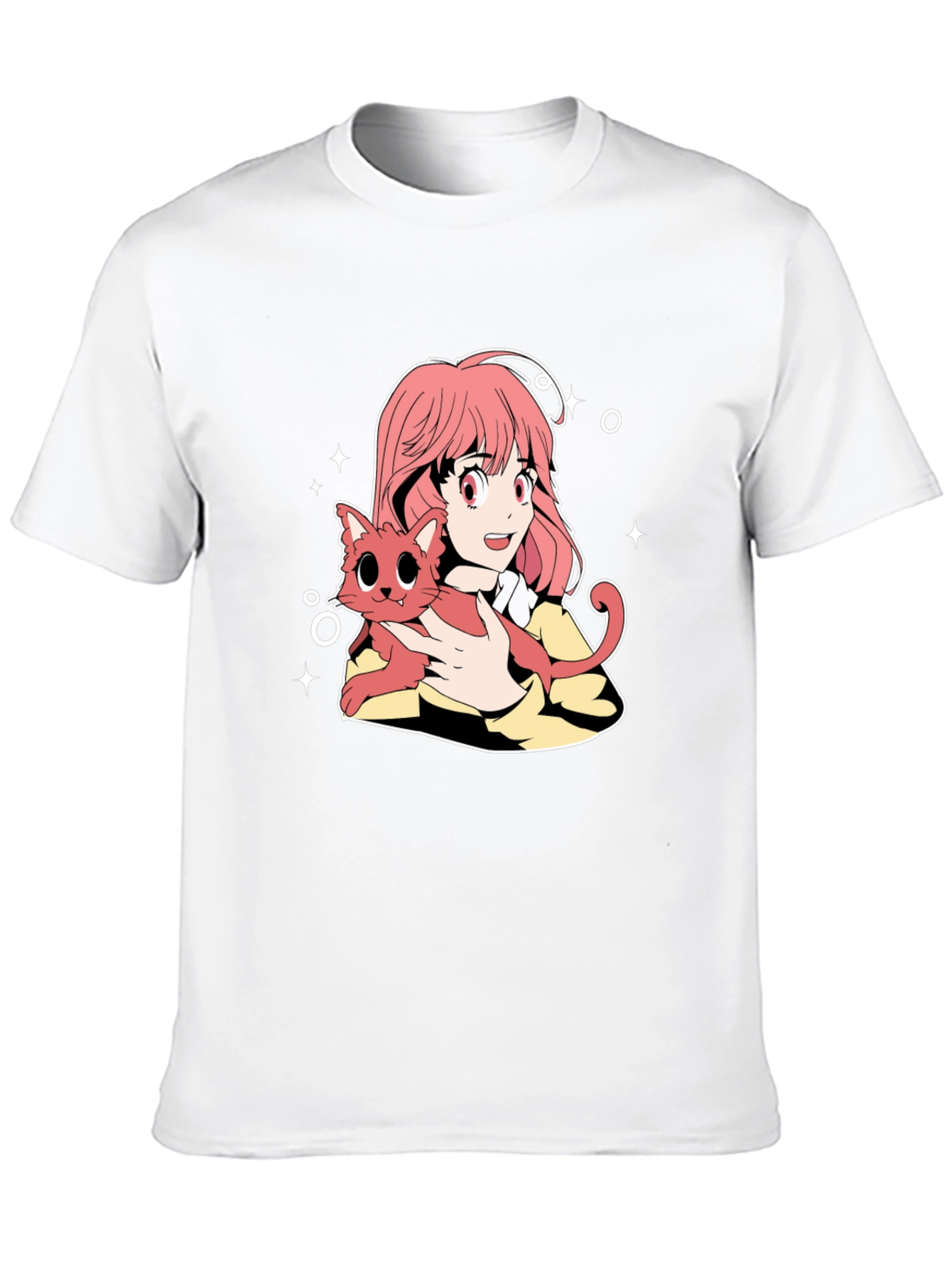 Anime Girl and Cat Graphic T-Shirt