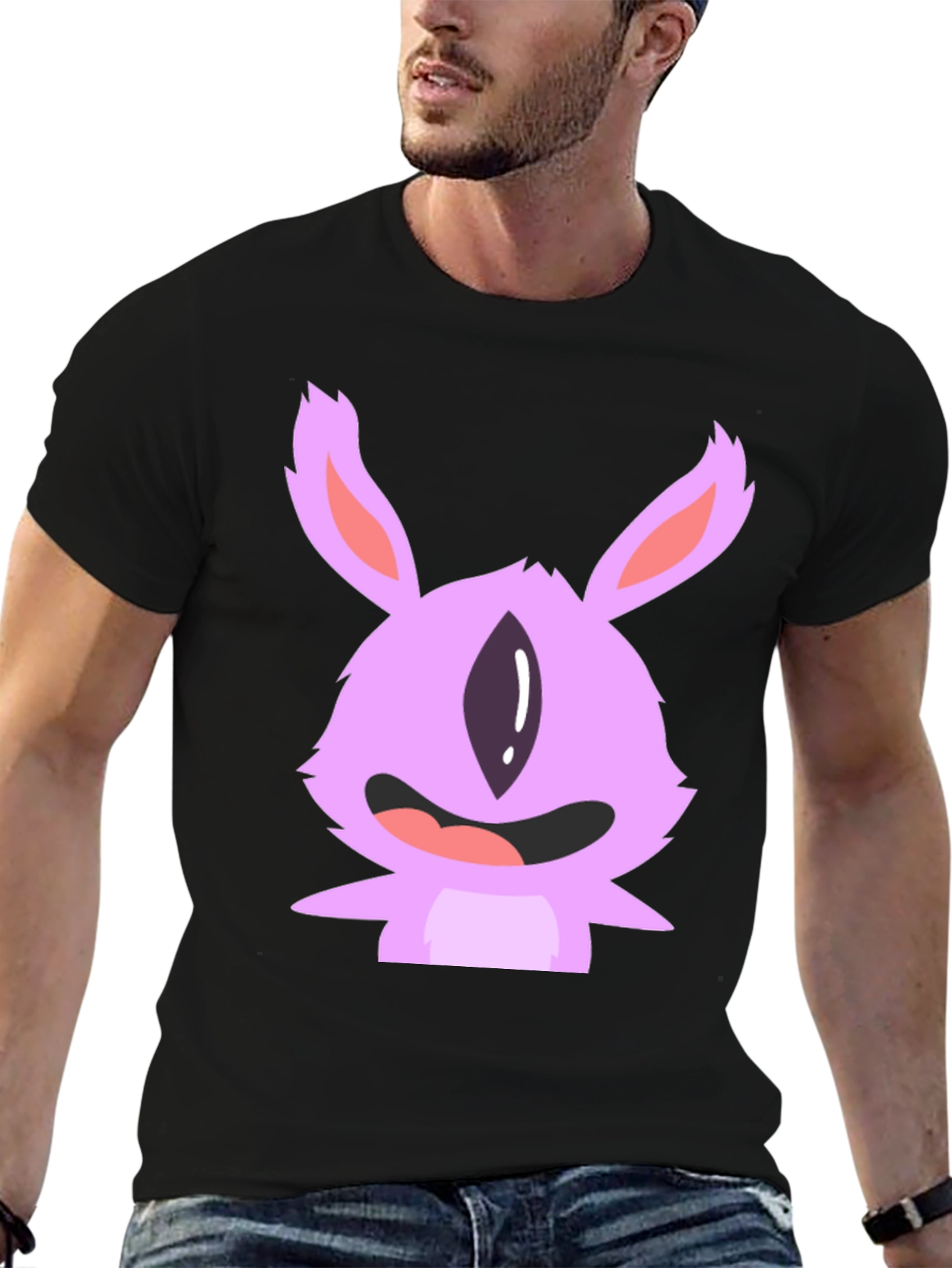 Cute Monster Graphic Tee - Black Cotton T-Shirt